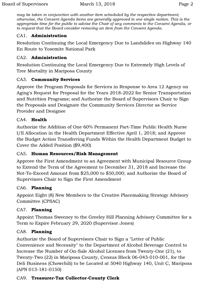 2018 03 13 mariposa county Board of Supervisors Public Agenda march 13 2018 2