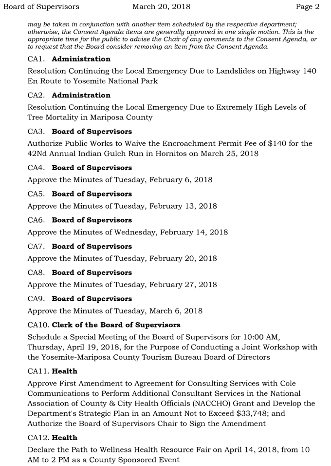 2018 03 20 mariposa county Board of Supervisors Public Agenda march 20 2018 2