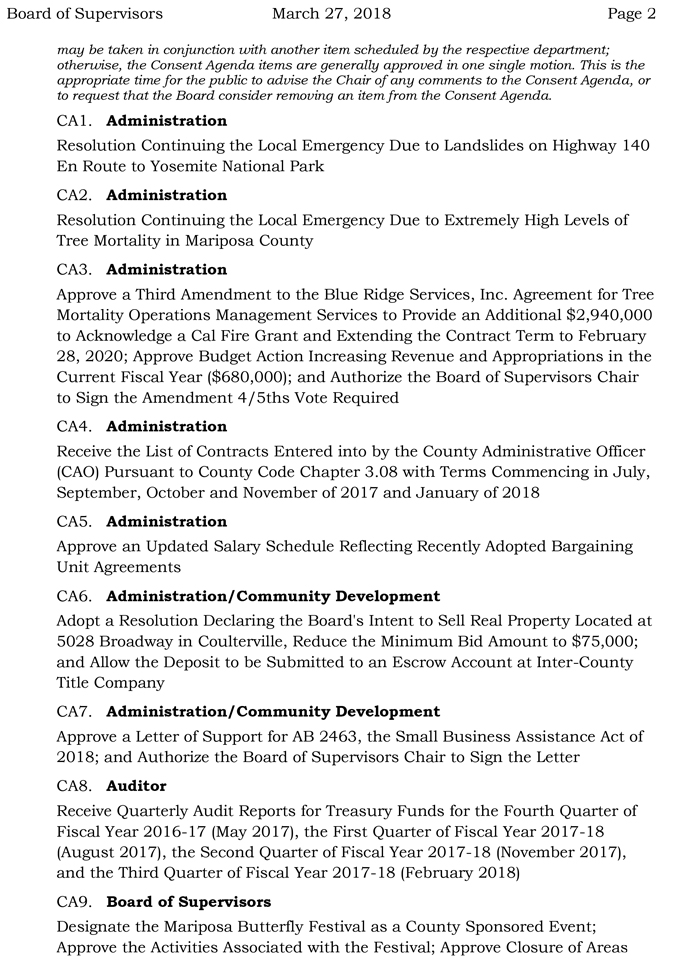 2018 03 27 mariposa county Board of Supervisors Public Agenda march 27 2018 2