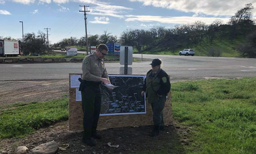 Storm information board in Catheys Valley