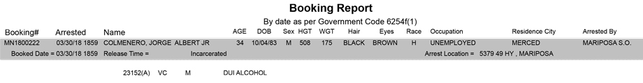 mariposa county booking report for march 30 2018