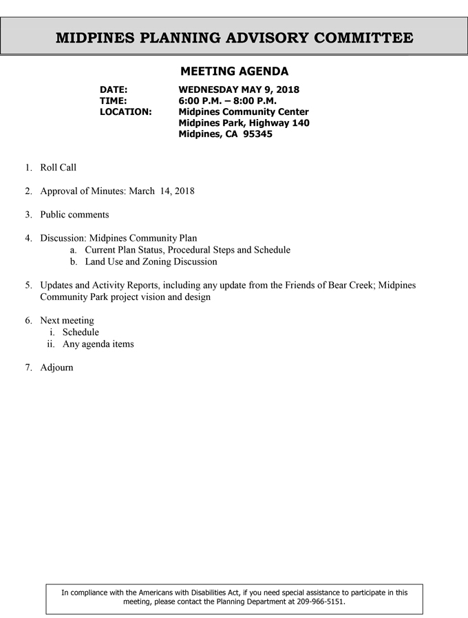 2018 05 09 mariposa county Midpines Planning Advisory Committee Public Agenda may 9 2018