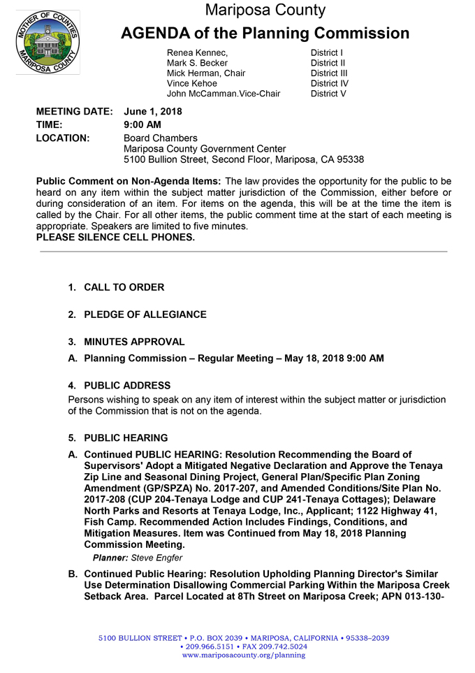 2018 06 01 mariposa county Planning Commission Public Agenda june 1 2018 1