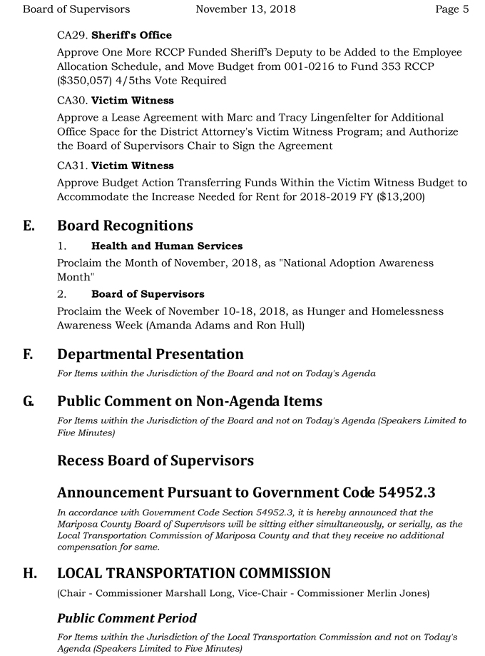 2018 11 13 mariposa county Board of Supervisors agenda november 13 2018 5