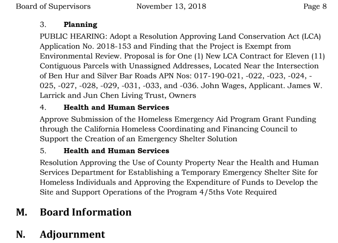 2018 11 13 mariposa county Board of Supervisors agenda november 13 2018 8