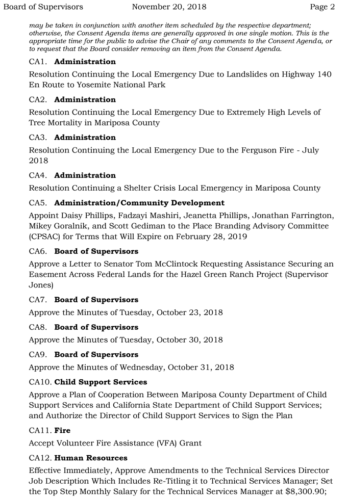 2018 11 20 mariposa county Board of Supervisors agenda november 20 2018 2