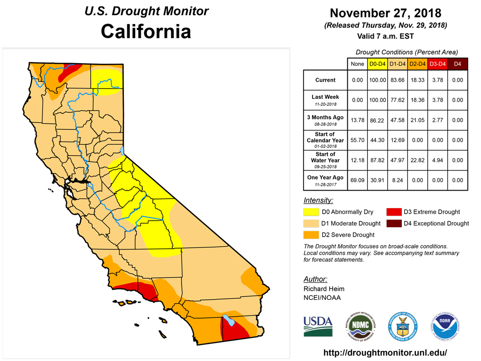 california drought monitor for november 27 2018