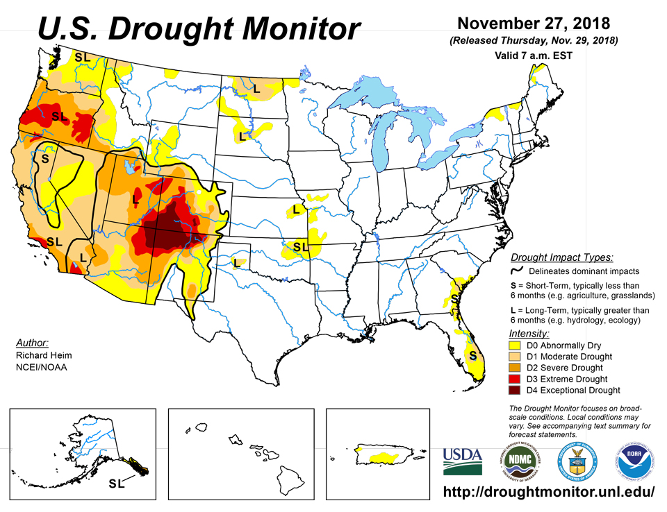 us drought map november 27 2018