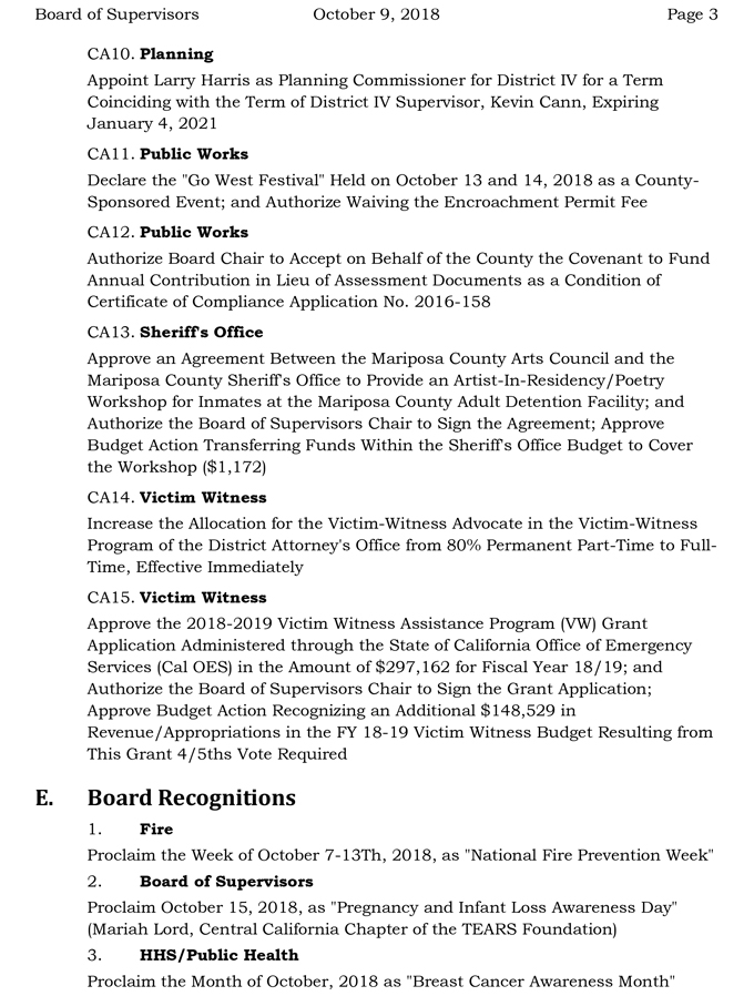 2018 10 09 mariposa county Board of Supervisors Agenda october9 2018 3