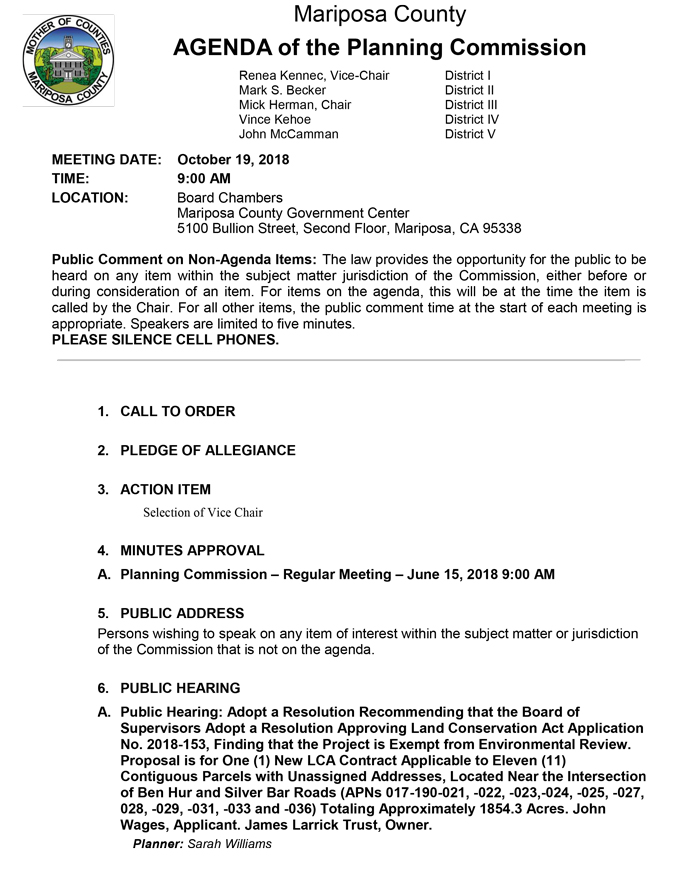 2018 10 19 mariposa county Planning Commission Agenda october 19 2018 1
