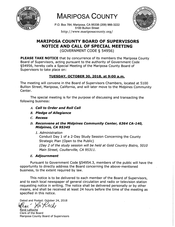 2018 10 30 mariposa county Board of Supervisors Agenda october 30 2018 1