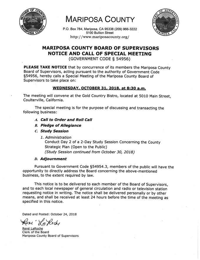 2018 10 31 mariposa county Board of Supervisors Agenda october 31 2018 1