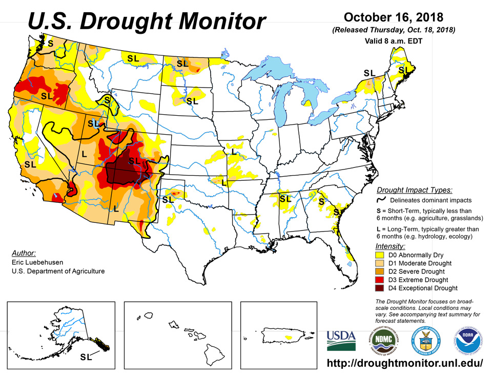 us drought monitor for october 16 2018