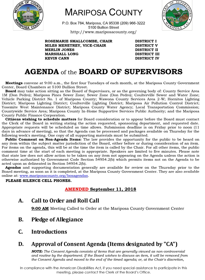 2018 09 11mariposa county Board of Supervisors Agenda september 11 2018 1