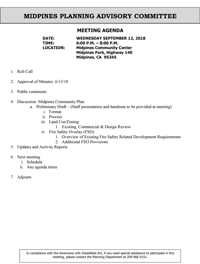 2018 09 12 mariposa county Midpines Planning Advisory Committee Agenda september 12 2018