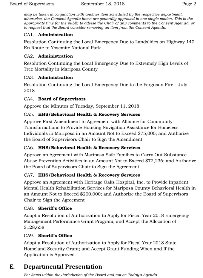 2018 09 18 mariposa county Board of Supervisors Agenda september 18 2018 2
