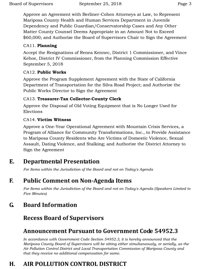2018 09 25 mariposa county Board of Supervisors Agenda september 25 2018 3
