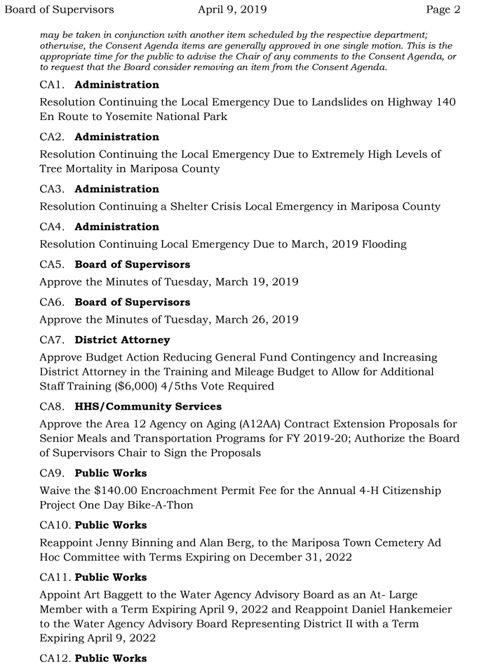 2019 04 09 mariposa county Board of Supervisors Agenda april 9 2019 2