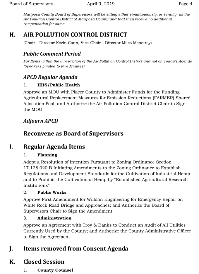 2019 04 09 mariposa county Board of Supervisors Agenda april 9 2019 4