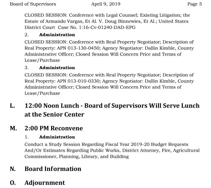 2019 04 09 mariposa county Board of Supervisors Agenda april 9 2019 5