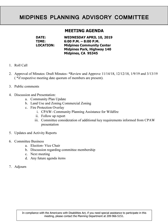 2019 04 10 Midpines Planning Advisory Committee Public Agenda 2375