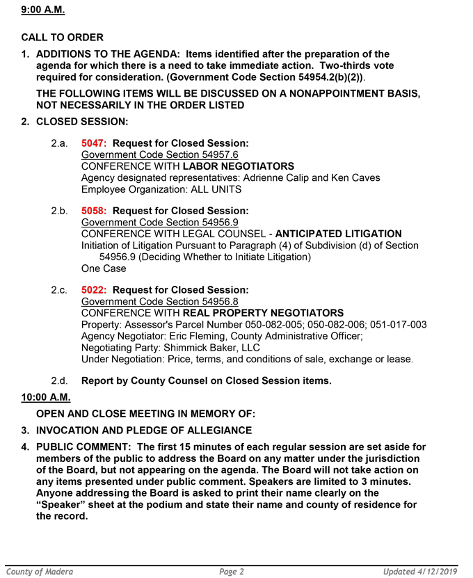 2019 04 16 BOS Public Agenda madera county 2