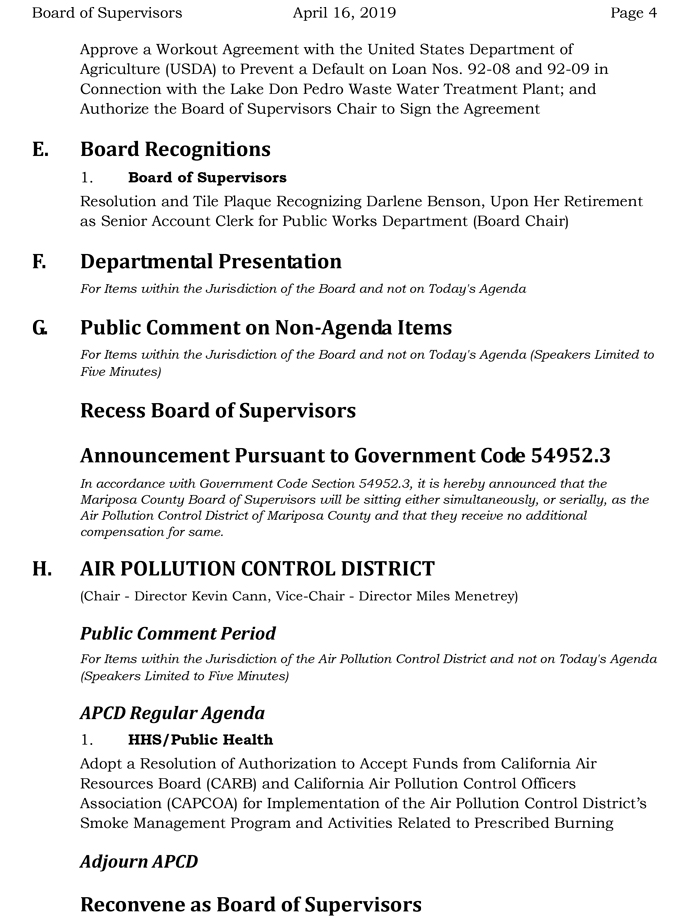 2019 04 16 mariposa county Board of Supervisors Public Agenda 4