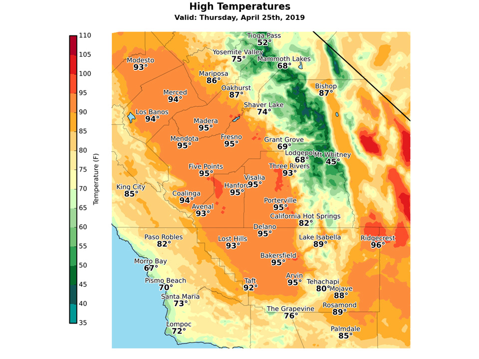 Temperatures Continue To Rise In The Forecast For Mariposa Oakhurst