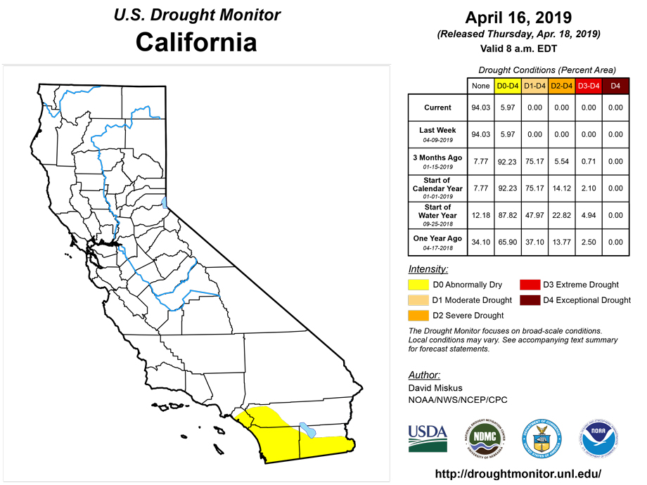 california drought monitor for april 16 2019