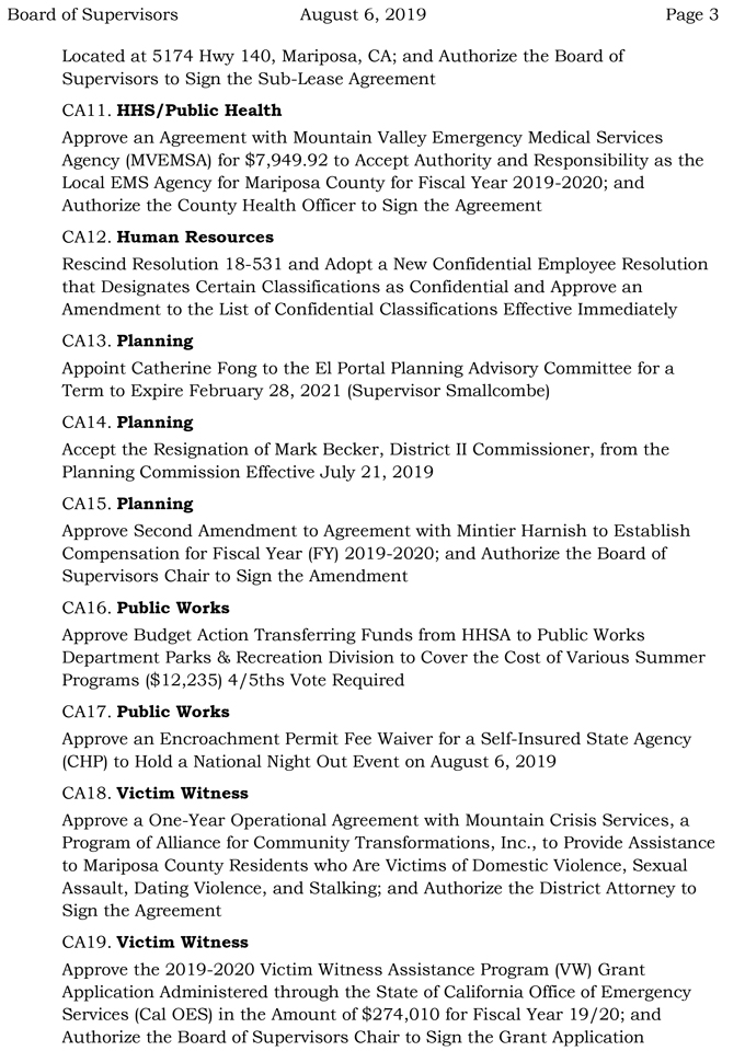 2019 08 06 mariposa Board of Supervisors agenda 3