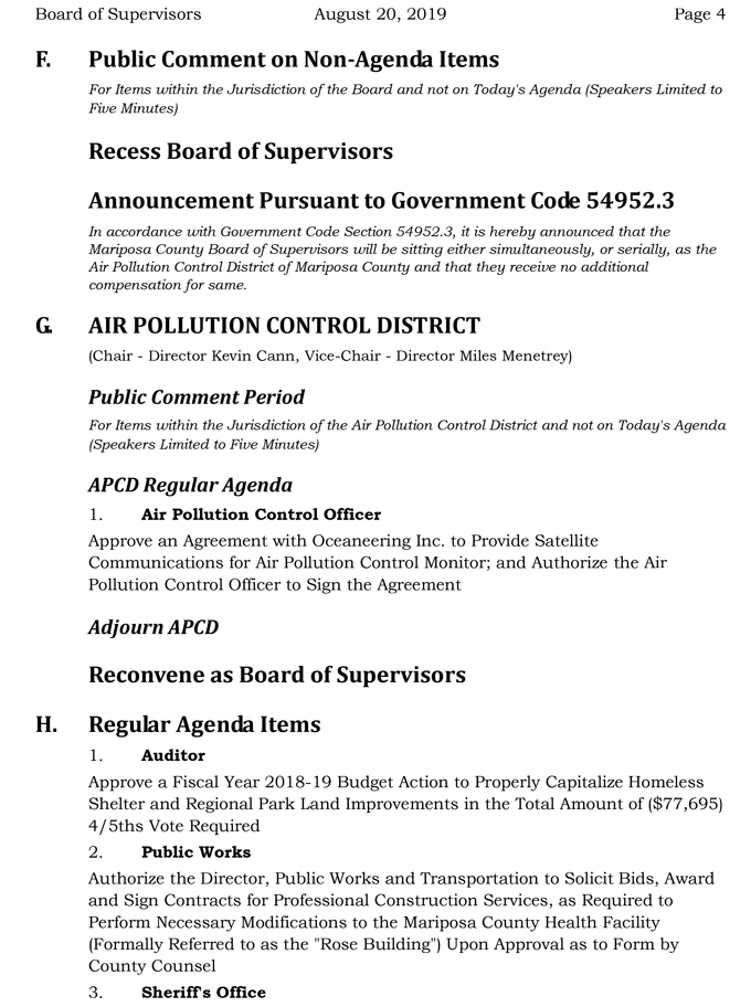 2019 08 20 mariposa county Board of Supervisors agenda 4