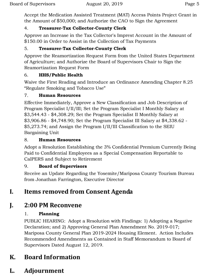 2019 08 20 mariposa county Board of Supervisors agenda 5