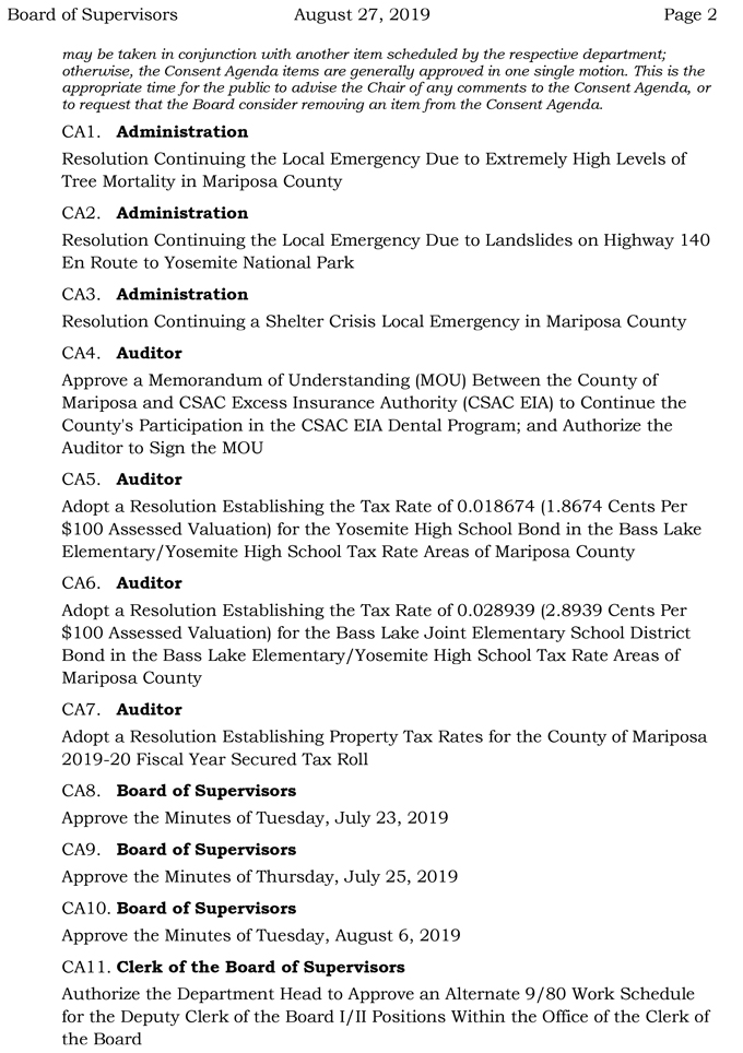 2019 08 27 Board of Supervisors agenda 2