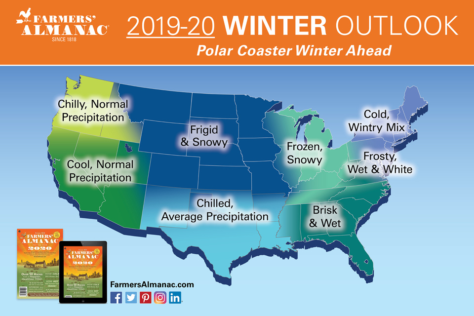 Farmers Almanac Map Forecast Map for Winter 2019 to 2020 in United States
