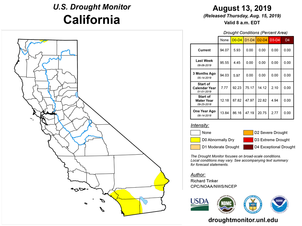 california drought monitor for august 13 2019