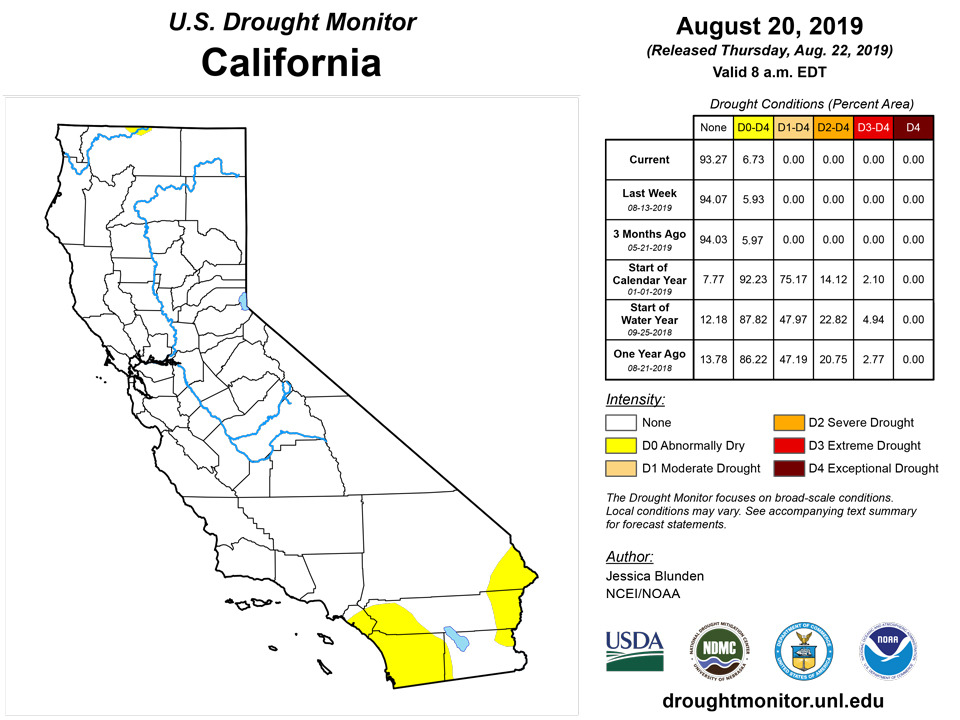 california drought monitor for august 20 2019