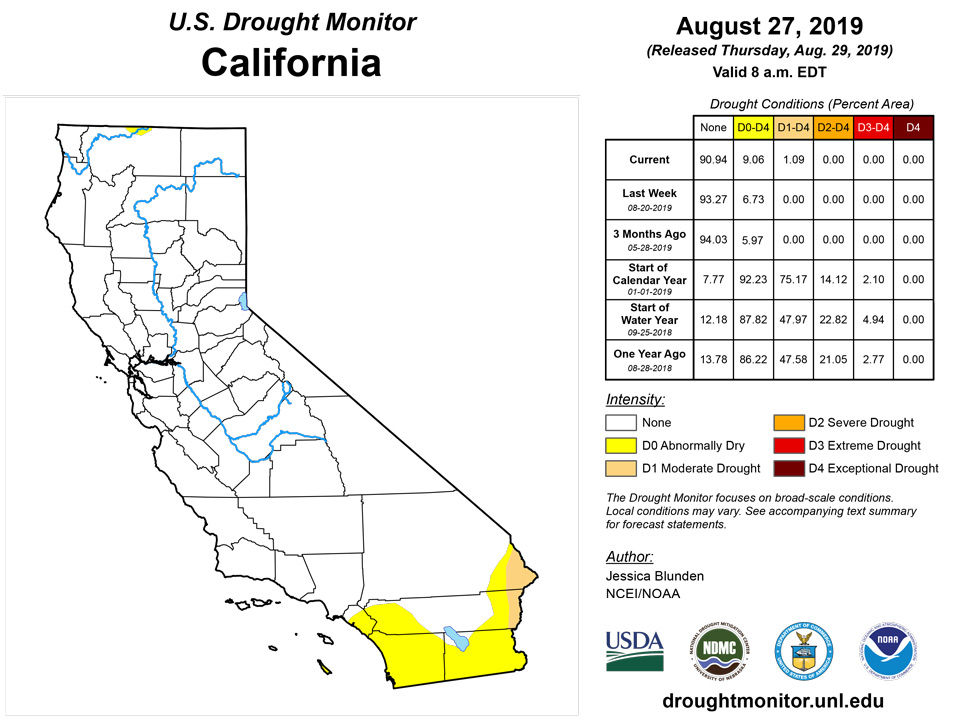 california drought monitor for august 27 2019