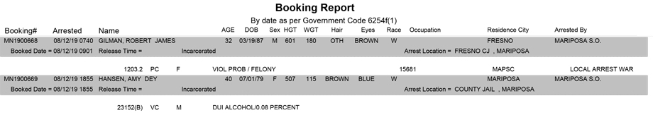 mariposa county booking report for august 12 2019
