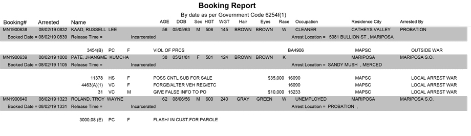 mariposa county booking report for august 2 2019