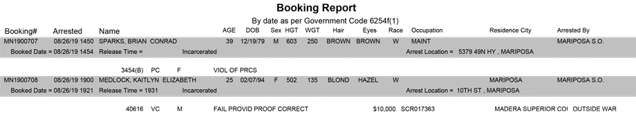 mariposa county booking report for august 26 2019