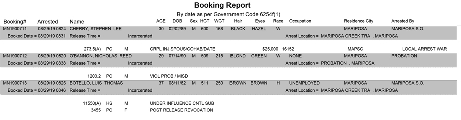 mariposa county booking report for august 29 2019