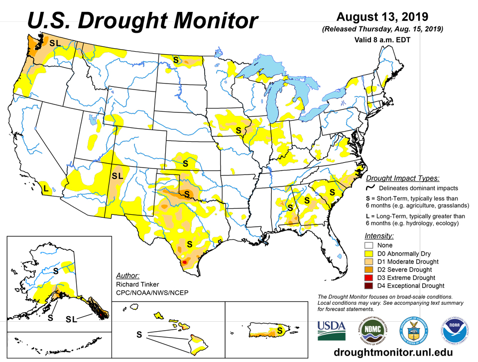 us drought map august 13 2019
