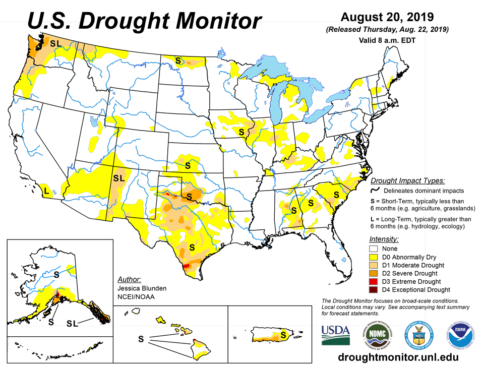 us drought map august 20 2019