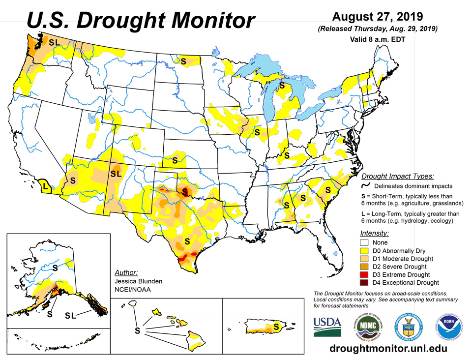 us drought map august 27 2019