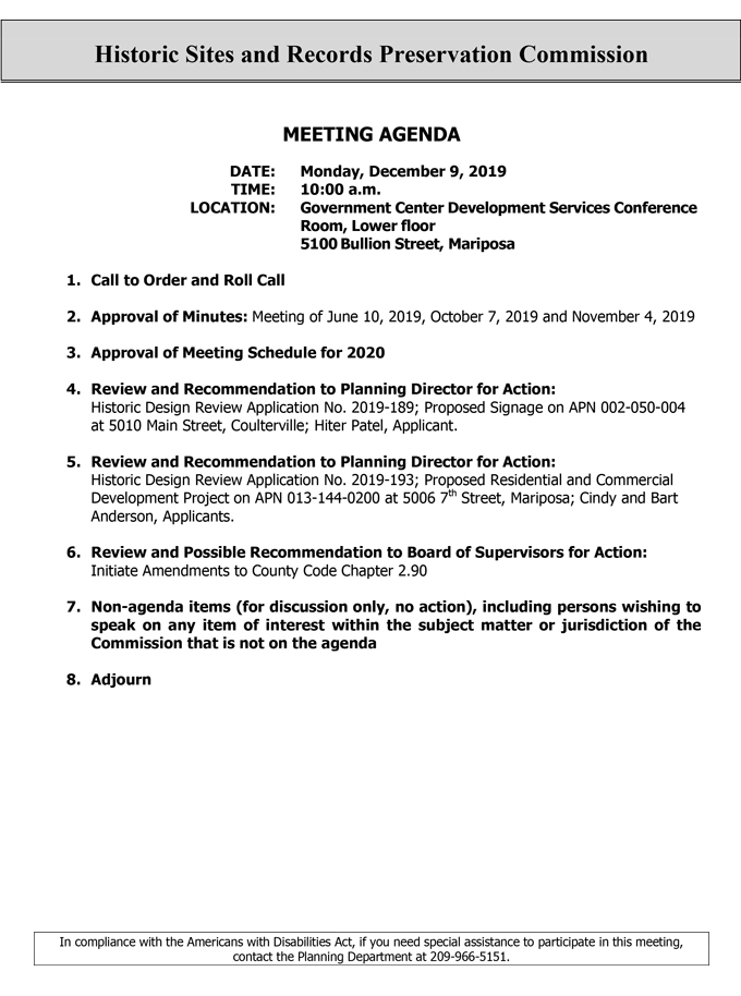 2019 12 09 Historic Sites and Records Preservation Commission agenda