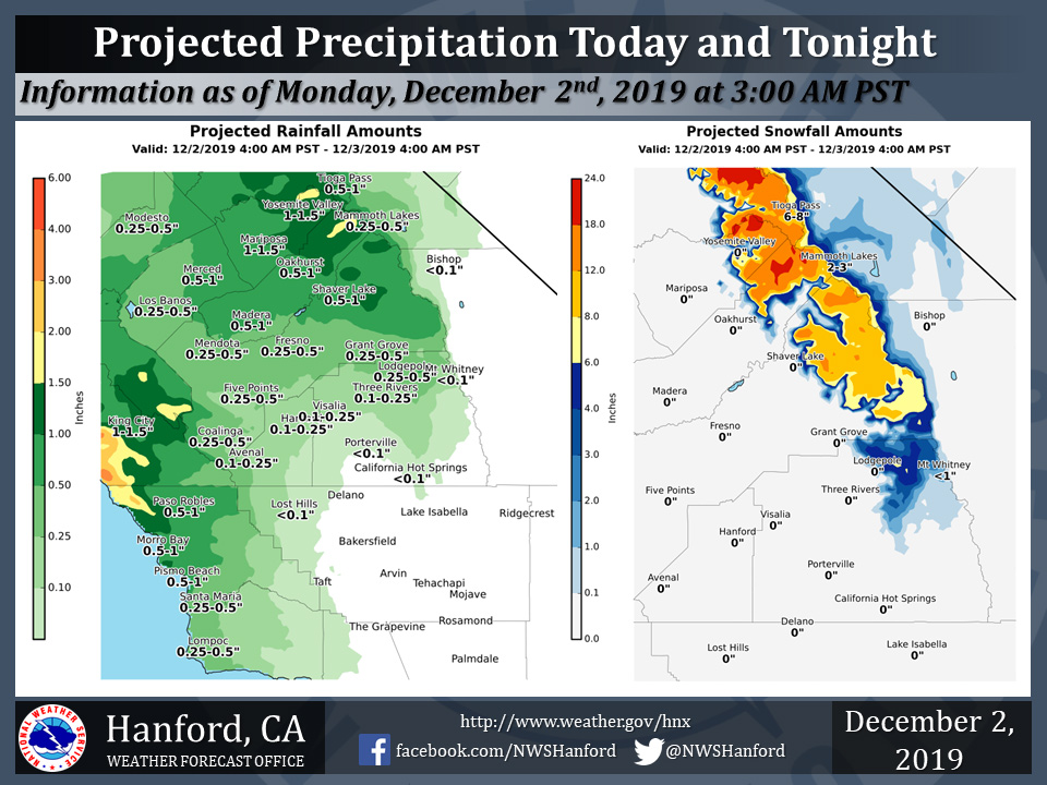 Weather Service Monday, December 2 Projected Rainfall Totals Has