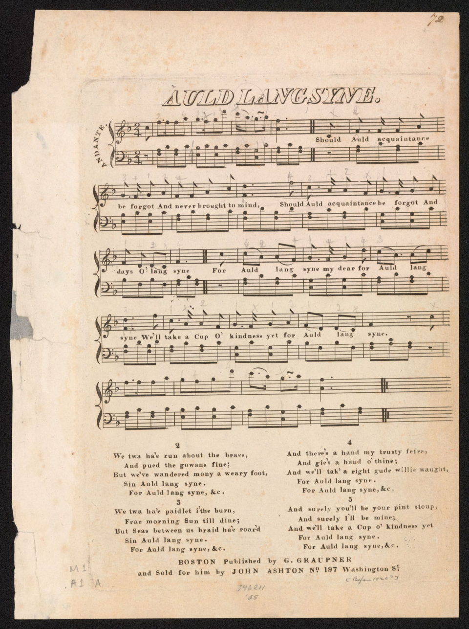 auld lang syne original lyrics credit library of congress