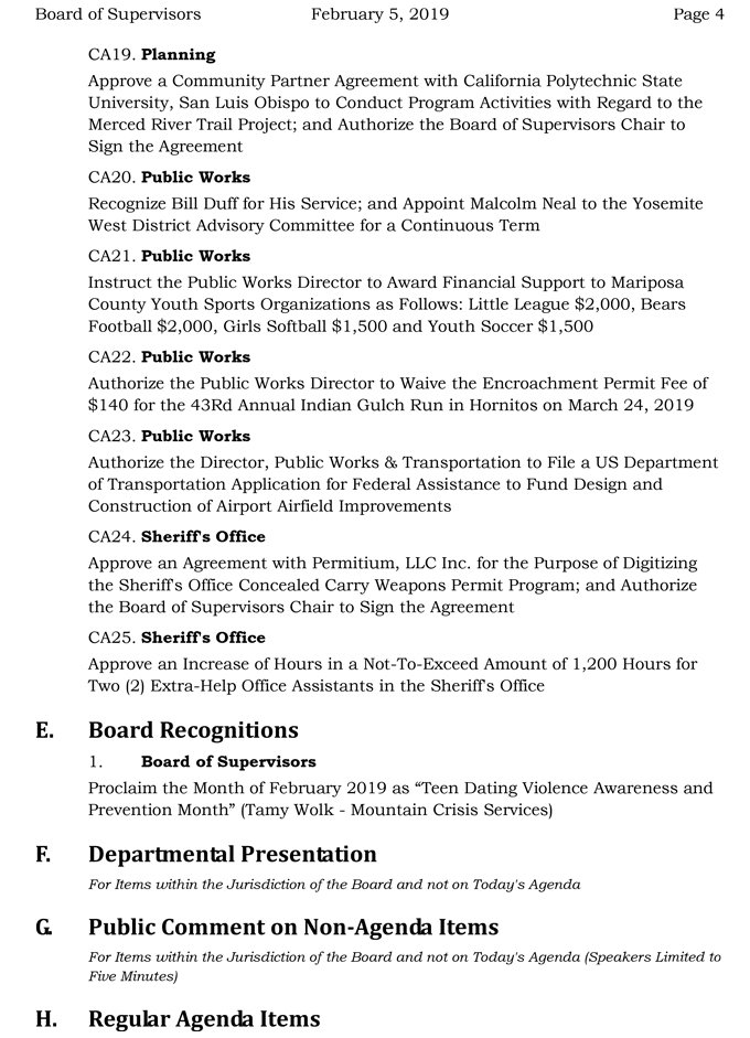 2019 02 05 mariposa county Board of Supervisors Agenda february 5 2019 4