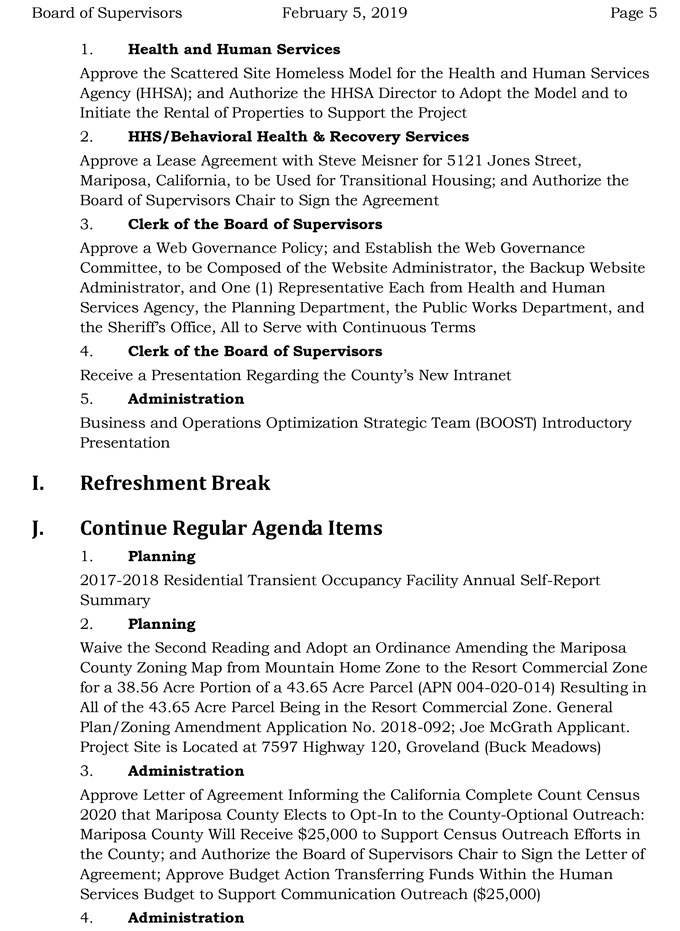 2019 02 05 mariposa county Board of Supervisors Agenda february 5 2019 5