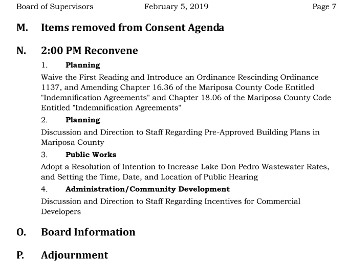 2019 02 05 mariposa county Board of Supervisors Agenda february 5 2019 7